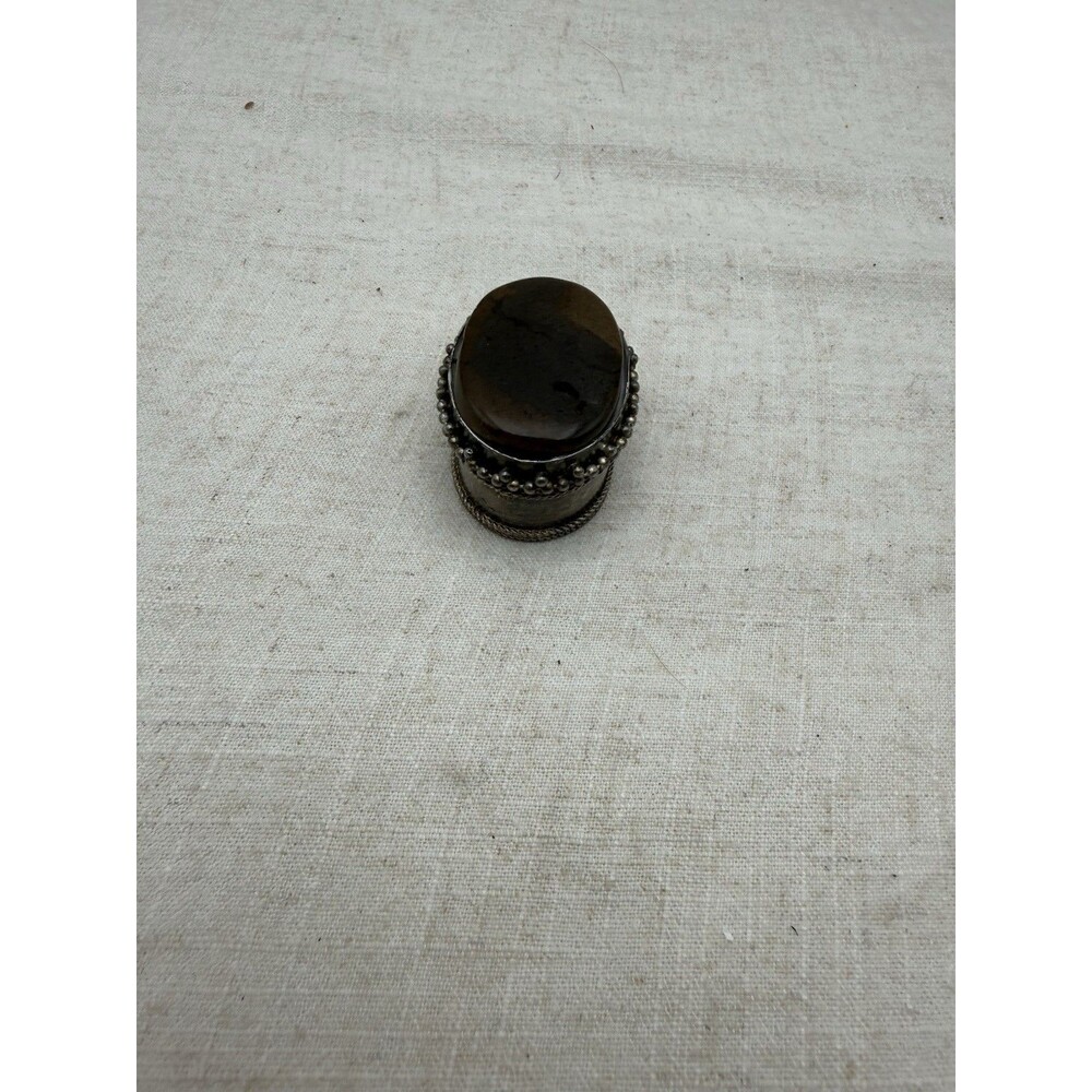 Vintage Tiger Eye Stone Trinket Box Made In India Oval Jewelry Pill Box - Picture 3 of 10